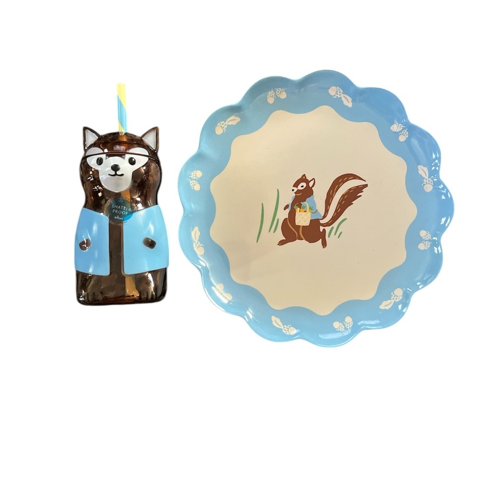 Pillowfort Blue Woodland Squirrel Plate with  Cup